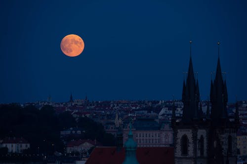 Full Blood Moon in an Evening Sky 