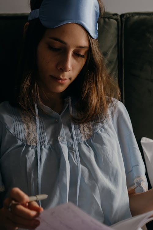 Free Woman in Blue Sleepwear Stock Photo