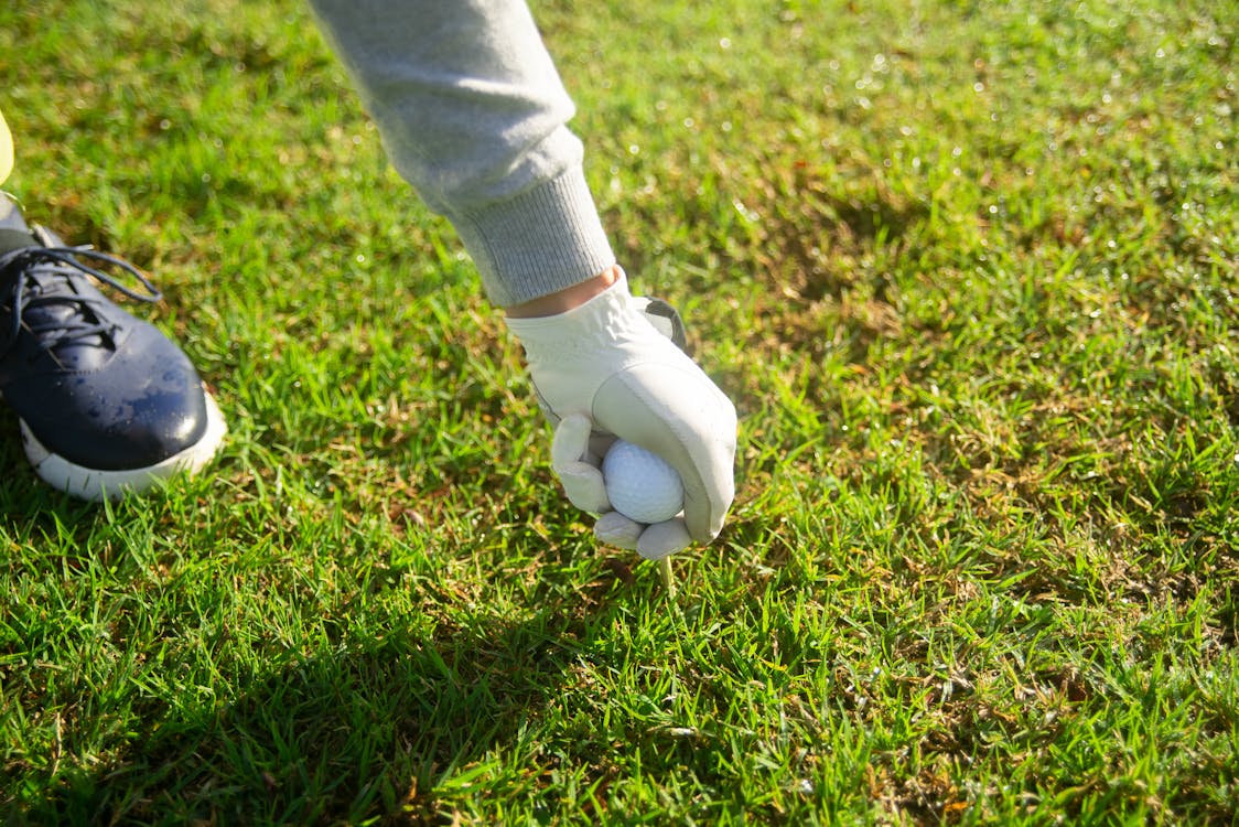 Free A Person Holding a Golf Ball Near the Green Grass Stock Photo