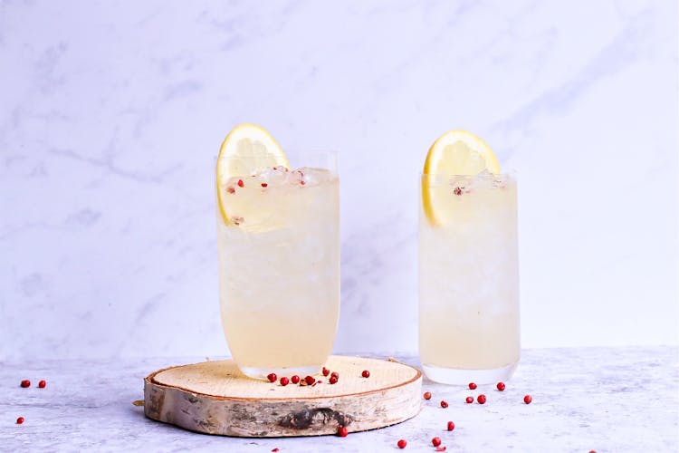 Glass Of Cooling Mocktails With Lemon Slices