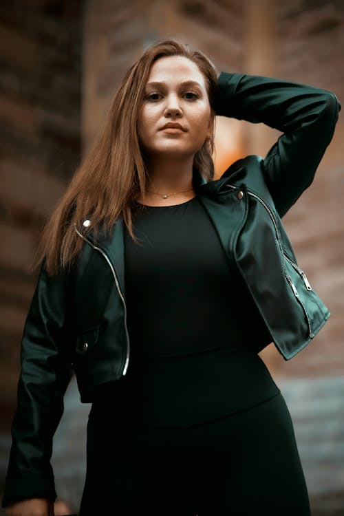 Free A Woman in a Black Leather Jacket Stock Photo