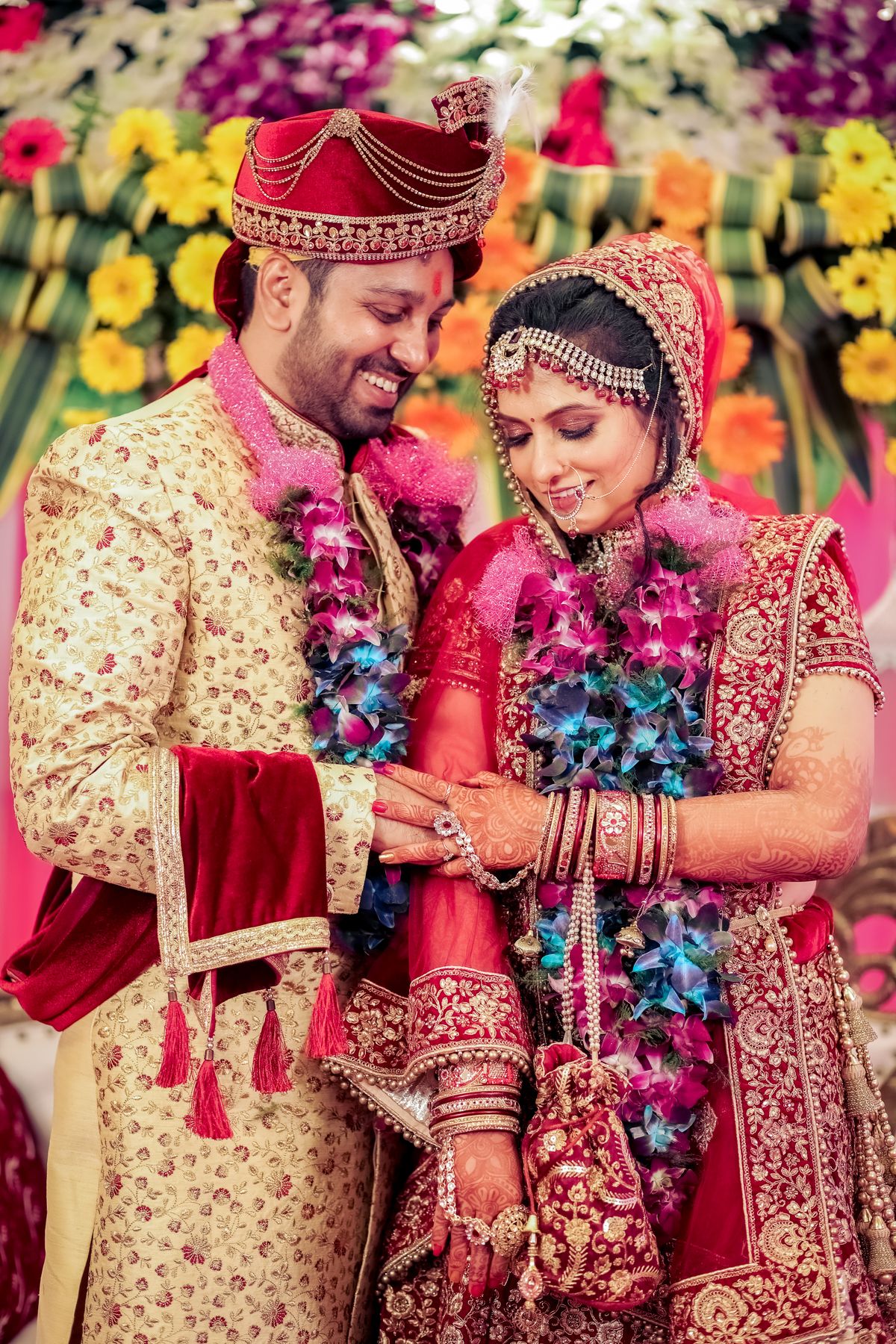 Indian couple in traditional festive engagement clothing