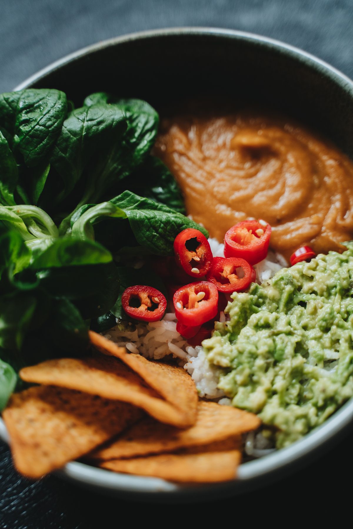 Close-up of a vibrant healthy buddha bowl with fresh ingredients