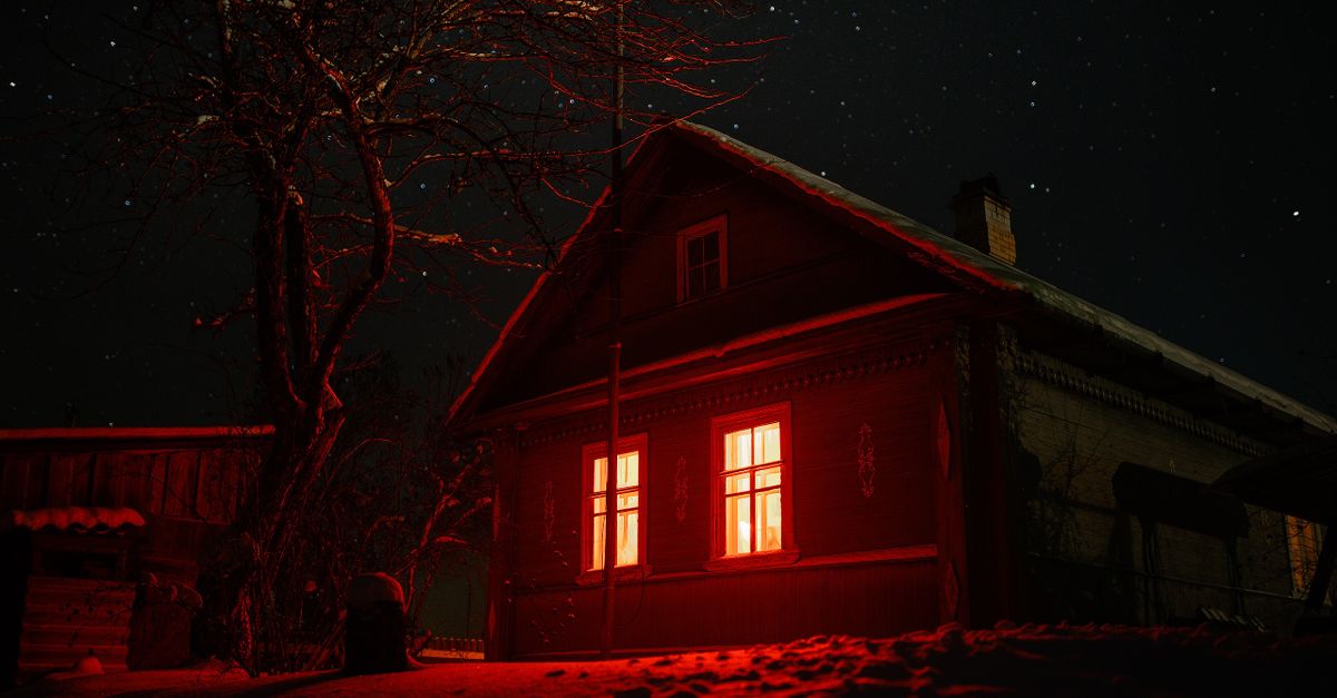 Eerie stop-motion animated house with a glowing window at night