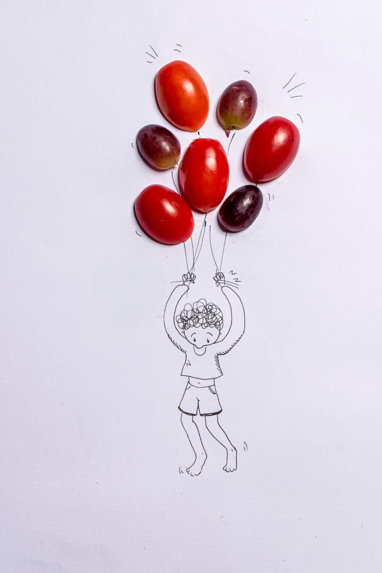 Drawing With Fruits As Balloons