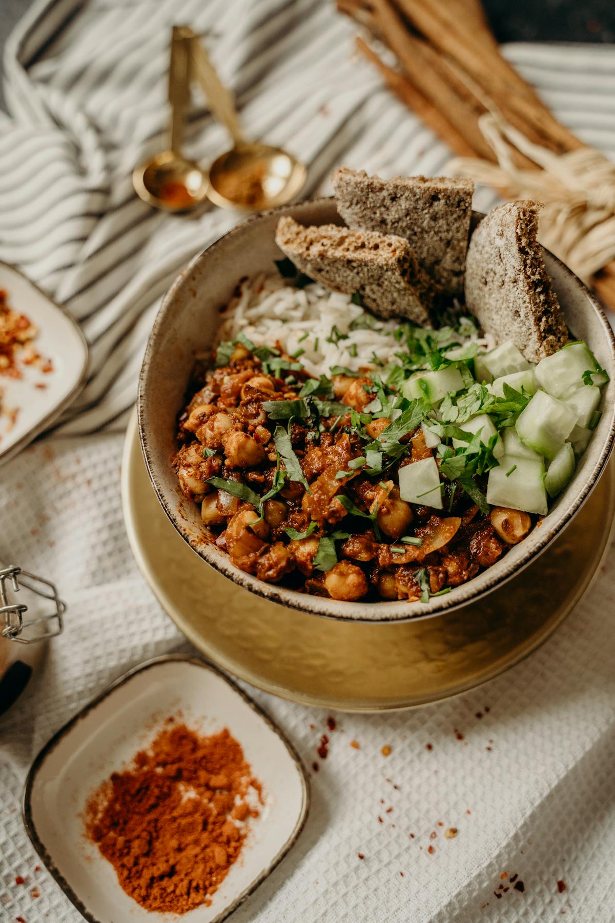 Hearty bean and vegetable stew in a bowl