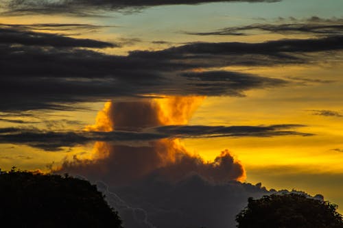 Sunset sky with fluffy clouds