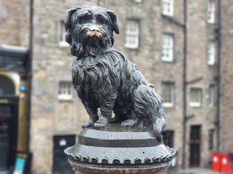 Famous Greyfriars Bobby statue in Edinburgh, Scotland, representing loyalty and devotion.