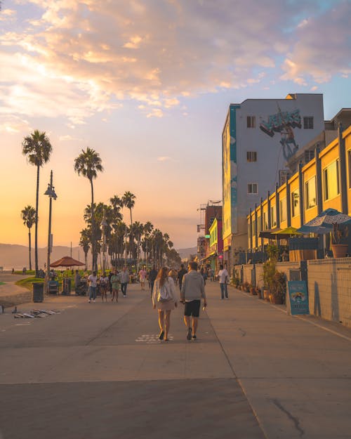 People Walking at the Ocean Front Walk in Venice