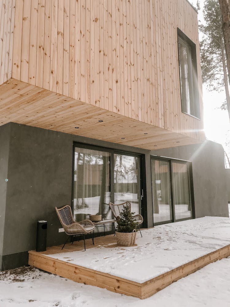 Wooden Platform Covered In Snow 