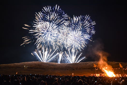 Vibrant fireworks light up the night sky during a festival celebration in Nara, Japan.