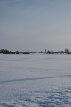 A tranquil snow-covered field in Estonia during winter, showcasing serene beauty.