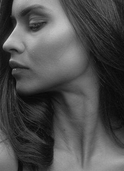 Grayscale Photo of a Woman's Face