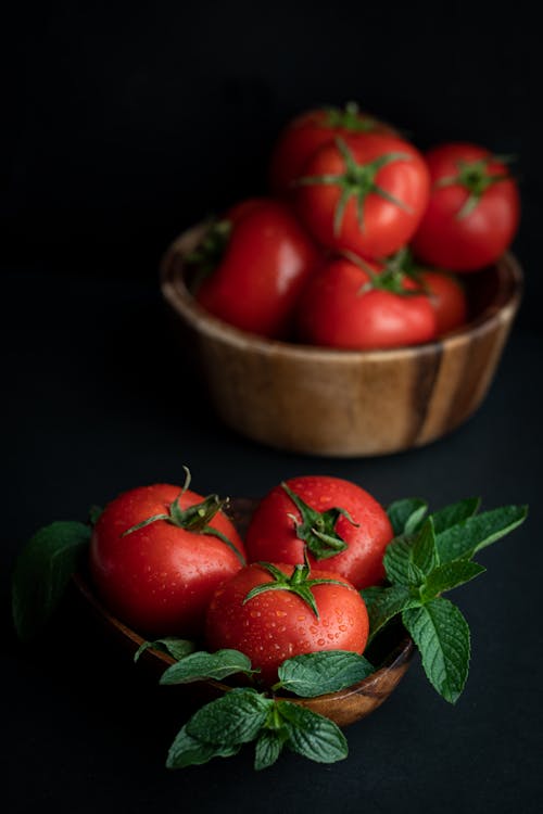 Fresh Tomatoes on Wooden Bowls