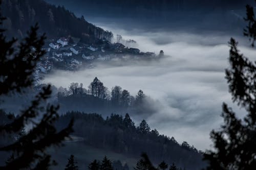 Free Mountain Town in Fog Stock Photo