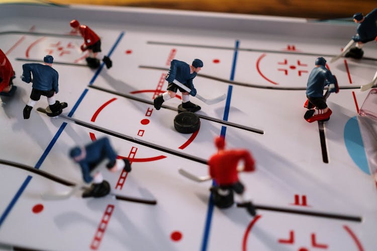 Figurines On A Tabletop Hockey Game