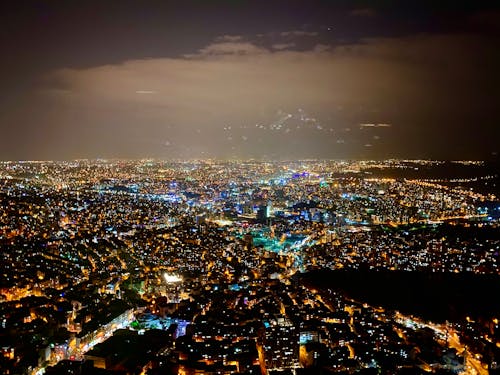 A City with Colorful Lights at Night