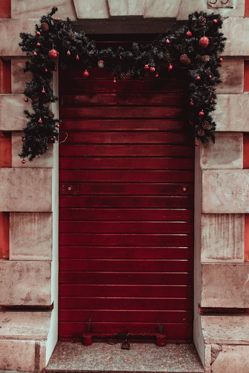 Close-up of the Front Door Decorated for Christmas 