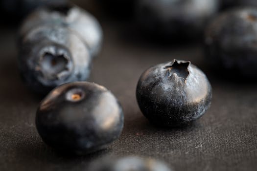 Close-up image of fresh organic blueberries showcasing their texture.