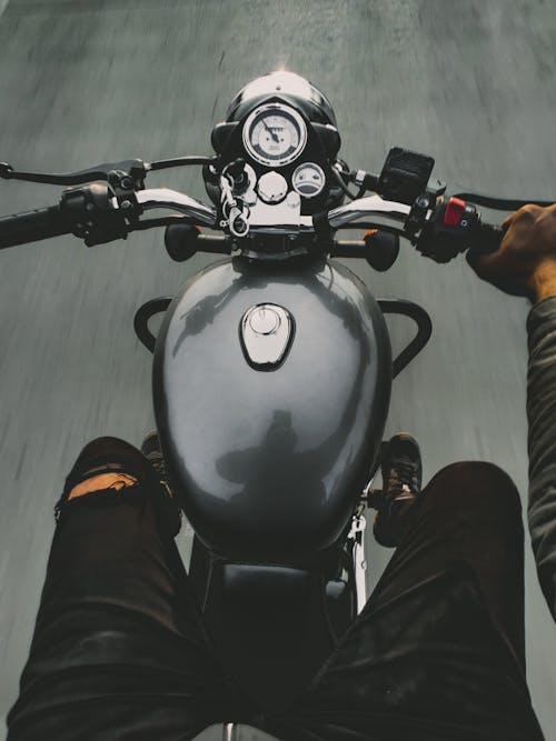 Perspective of a Man Riding a Motorcycle