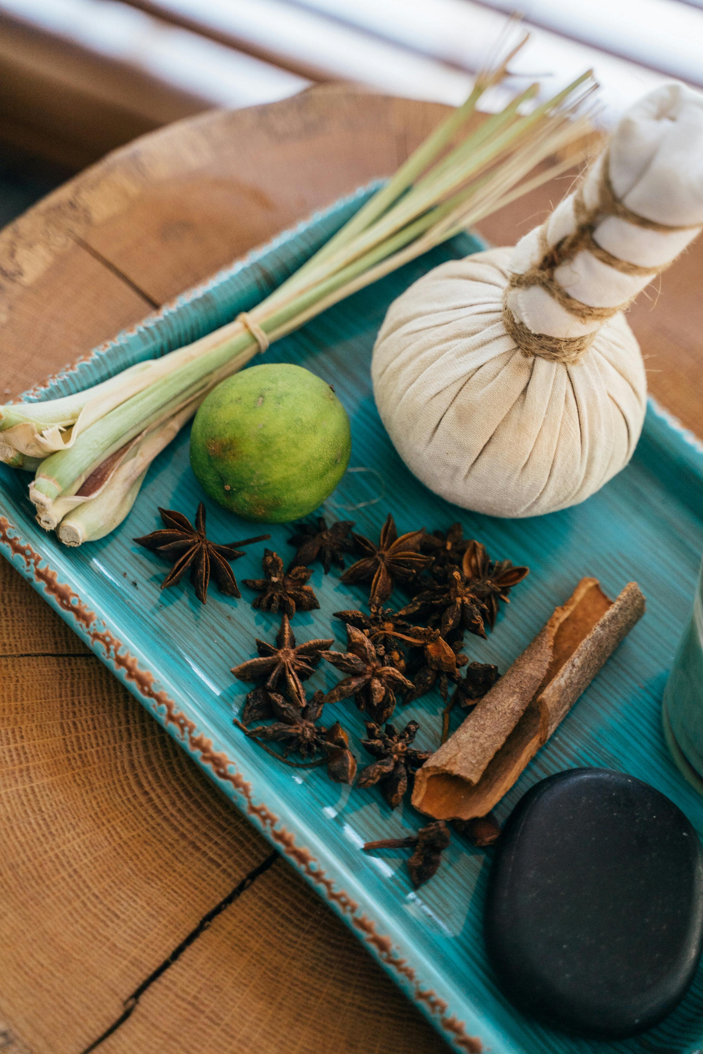 fragrant herbs used in herbal stamp massage