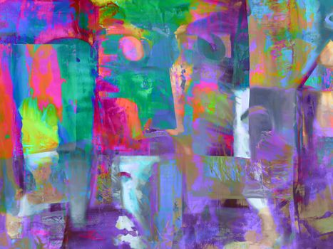 Dynamic abstract painting with vivid colors and rich textures, creating a vibrant visual impact.