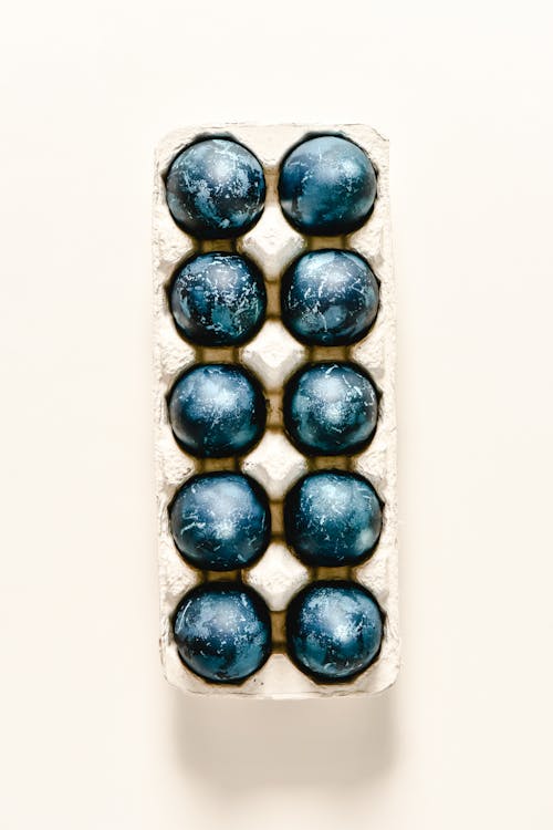 Blue Painted Eggs on a Tray