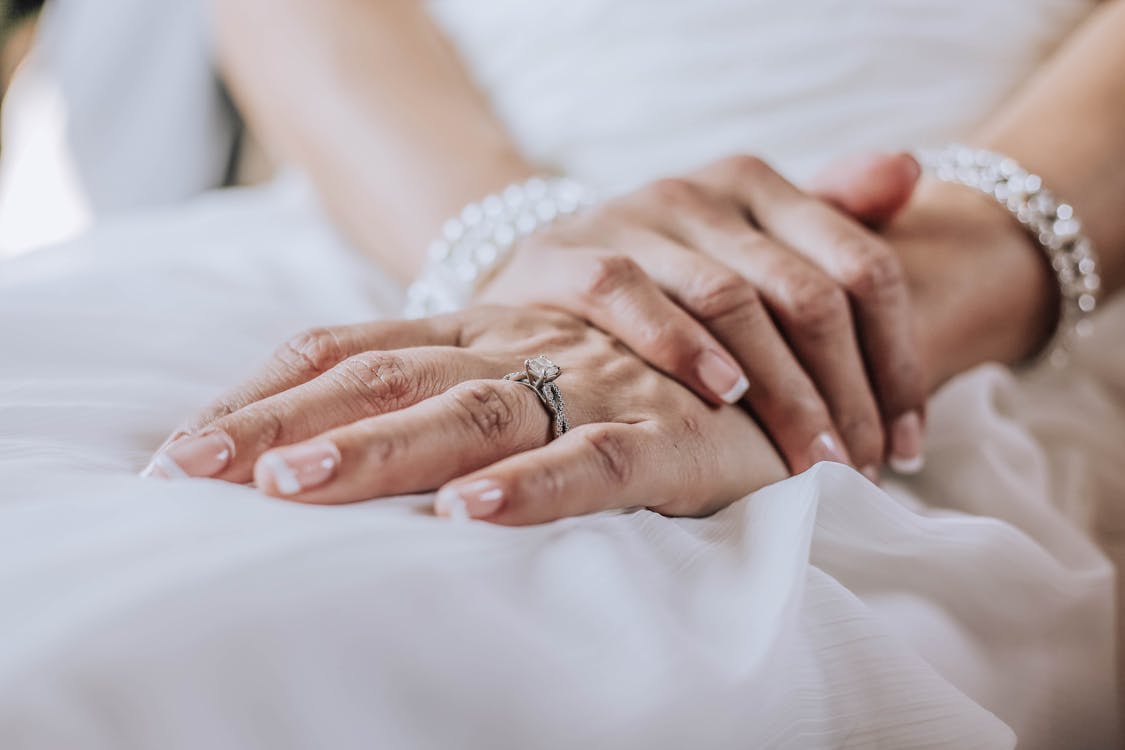 Free Diamond Ring on a Bride's Hand Stock Photo