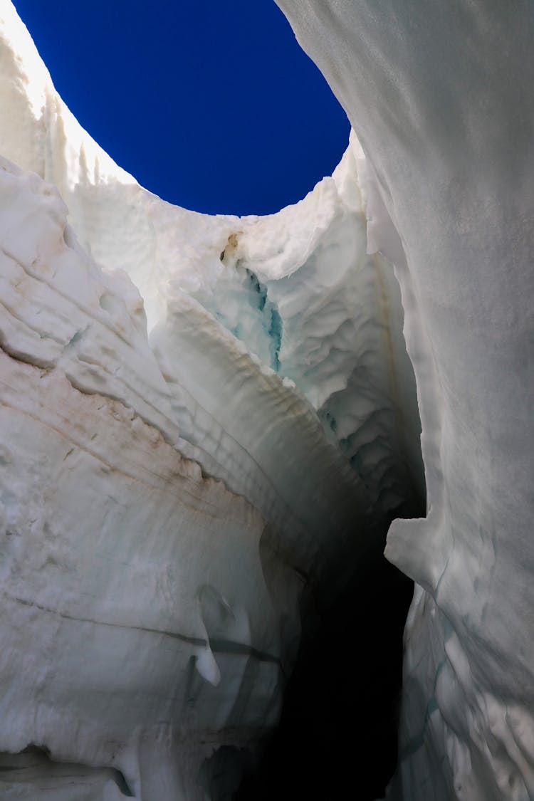 Glacier Cave Under Blue Sky 