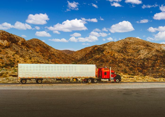 Semi truck and trailer on the highway