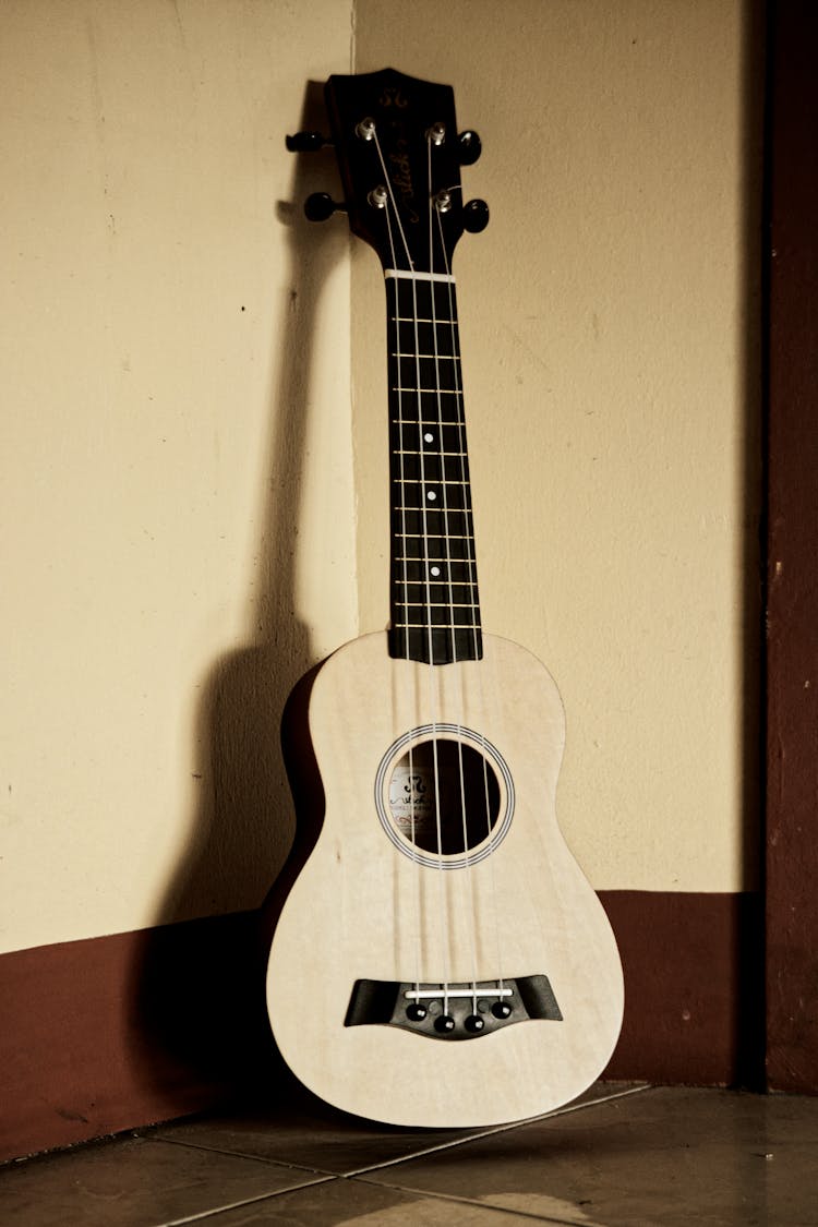 Acoustic Ukulele Placed In Room Corner