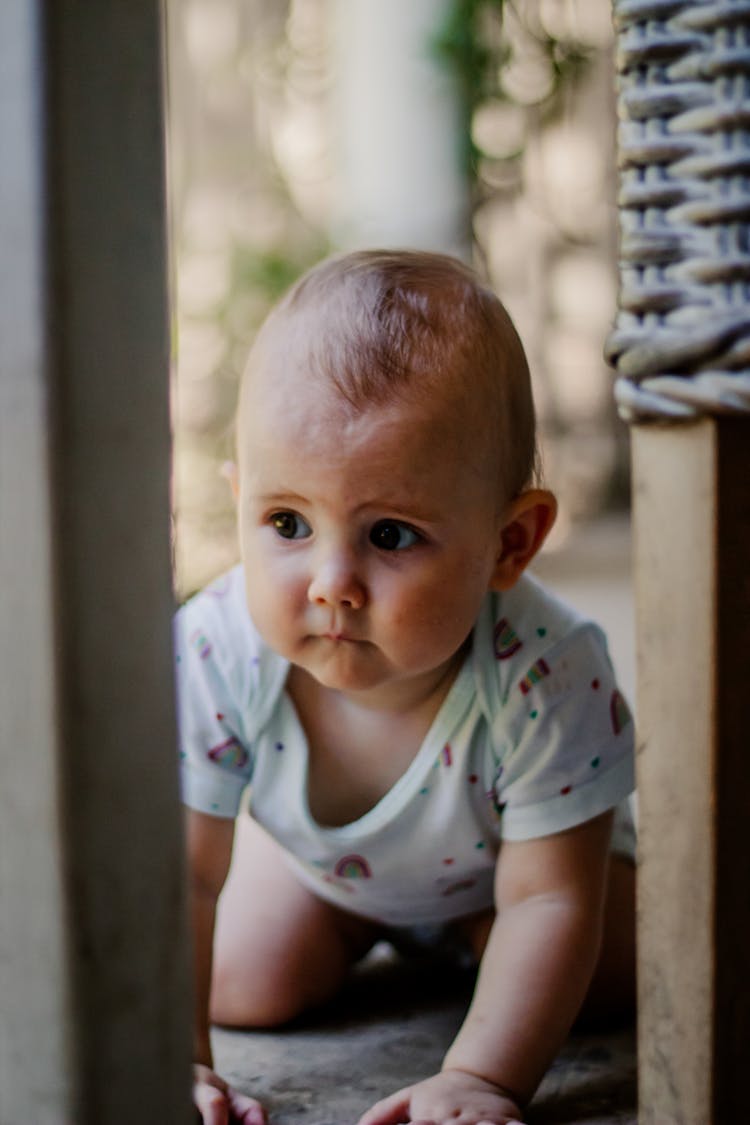 Cute Baby Crawling On Street