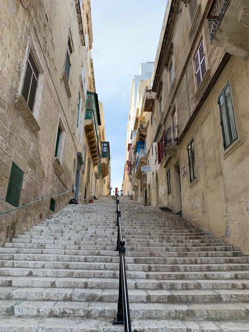 Empty Stone Staircase Between Buildings