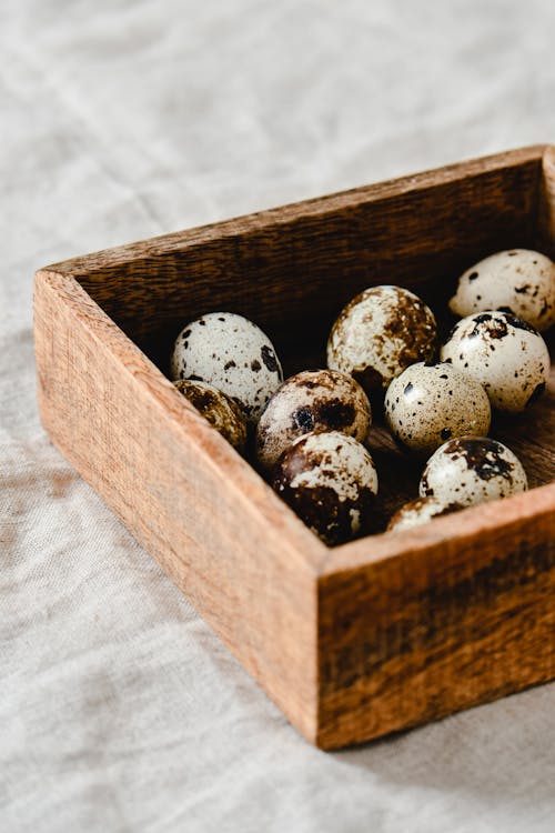 Free Quail Eggs on a Wooden Box Stock Photo