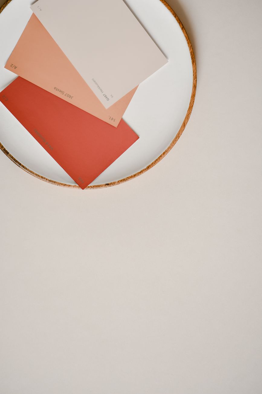 Top view of color samples on a white plate in a minimalist setting with ample copy space.. pexels, view, color
