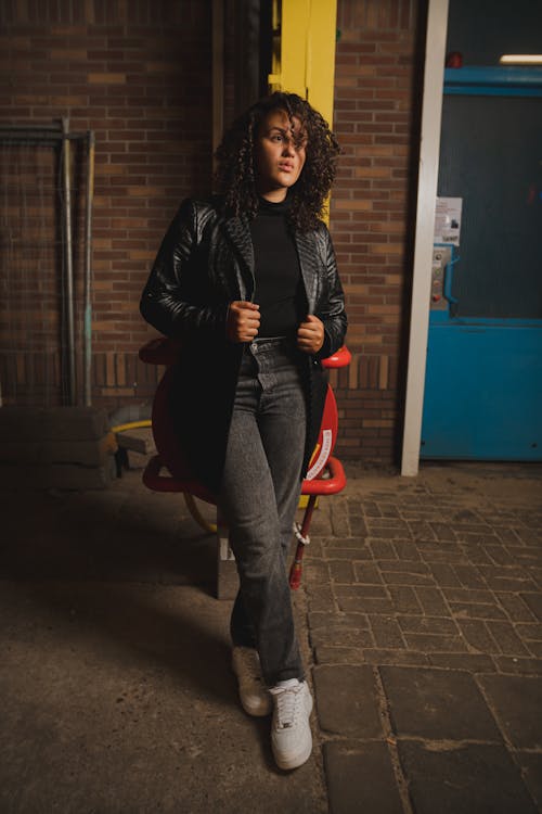 A Stylish Woman in a Black Leather Coat