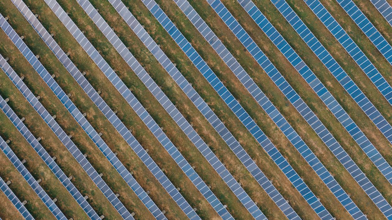 Solar panel technology close-up with blue photovoltaic cells