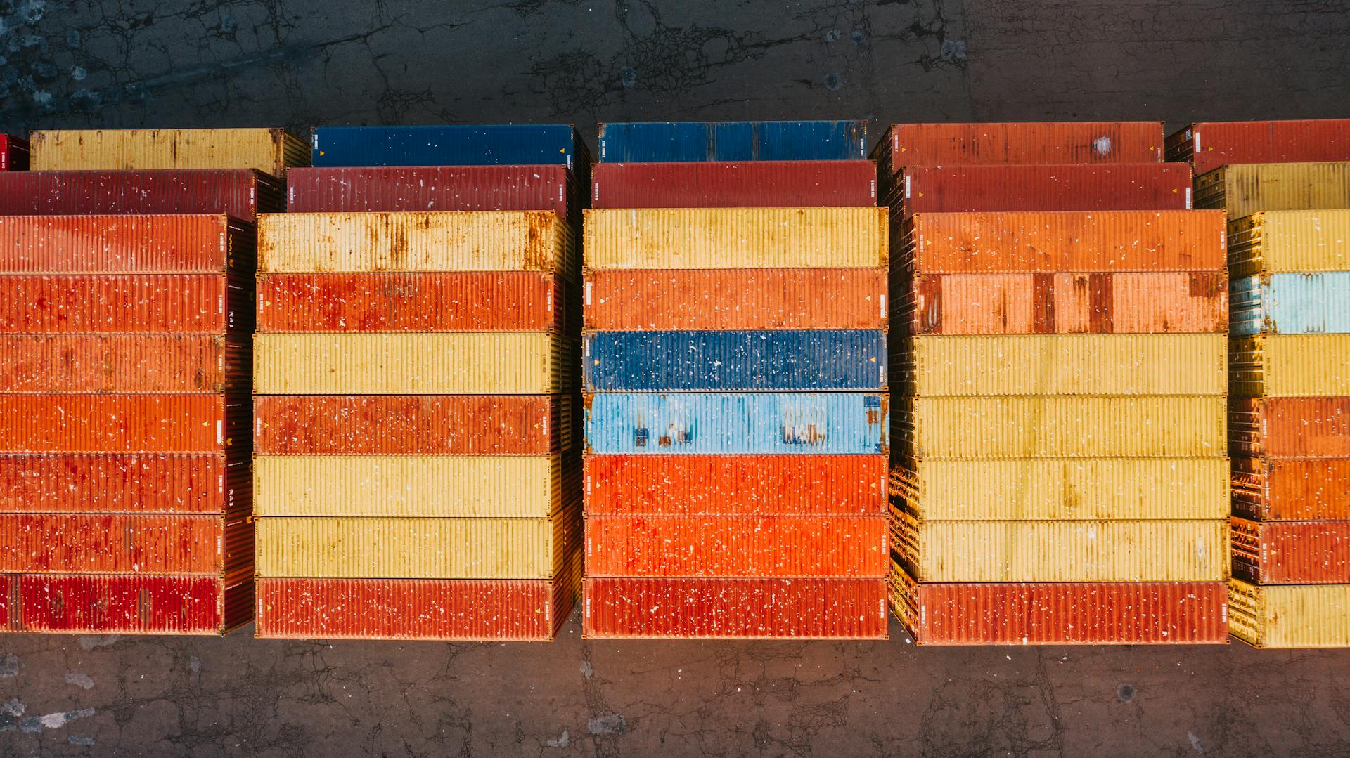 Collection of various bright metal cargo containers