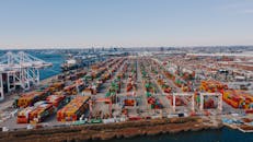 Modern storage of many colorful cargo containers