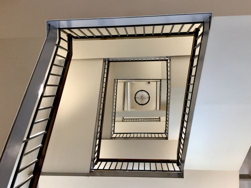 Free Looking up a spiral staircase that showcases modern architectural beauty in Logan, Utah. Stock Photo