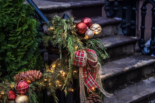 Green Leaves with Christmas Baubles