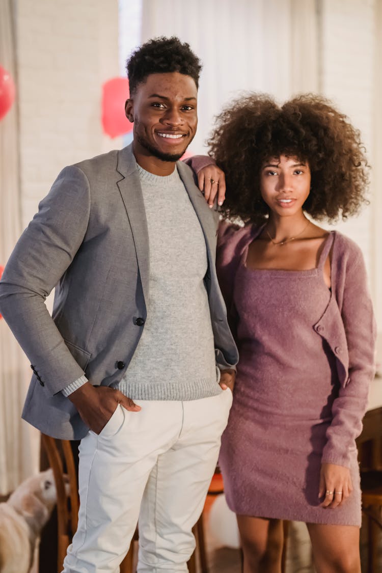 Happy Black Couple In Elegant Outfits