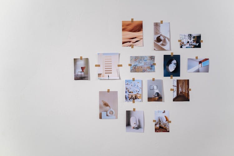 Photographs On A Wall Consisting An Interior Design Moodboard