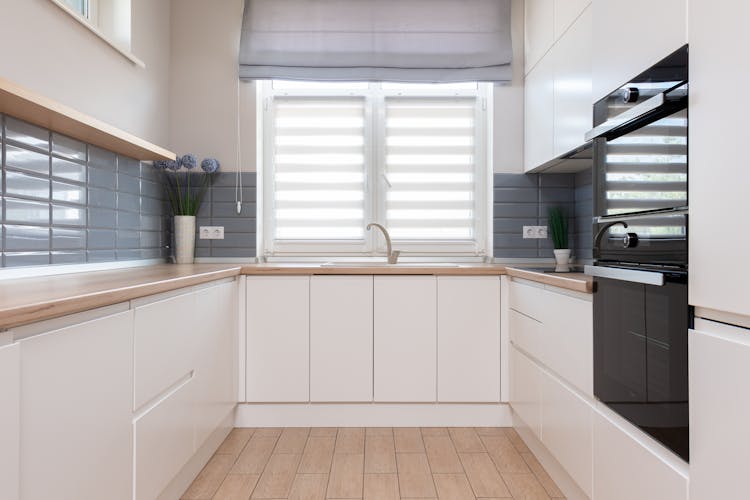 Interior Of Contemporary Kitchen In Pastel Colors