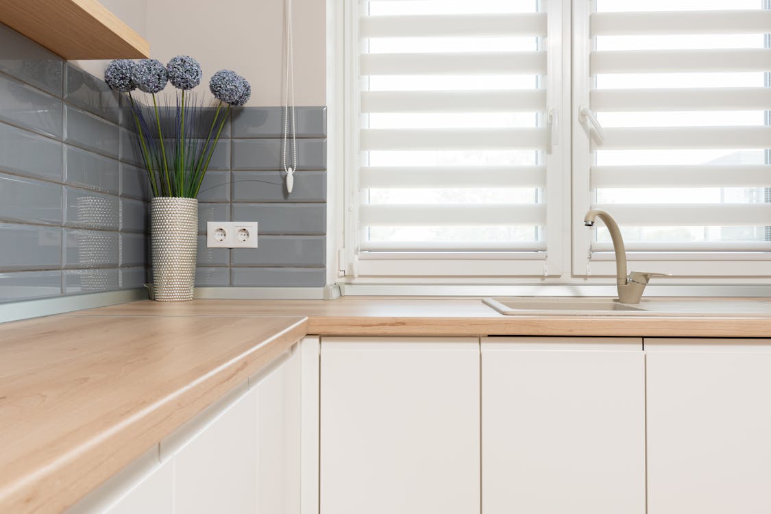 Free Interior of modern kitchen in light colors Stock Photo