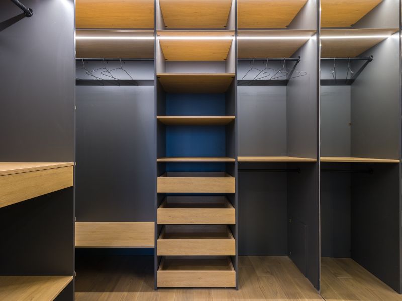 Modern wardrobe with sleek shelving