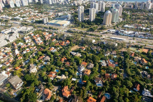 Residential houses with greenery in town