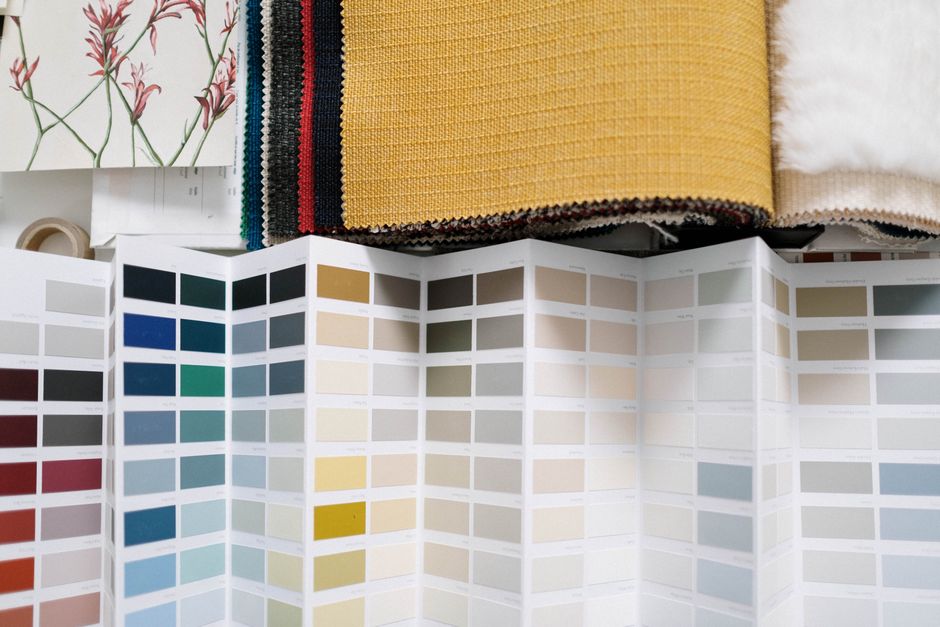 Fabric swatches and color palette showing different hijab color options