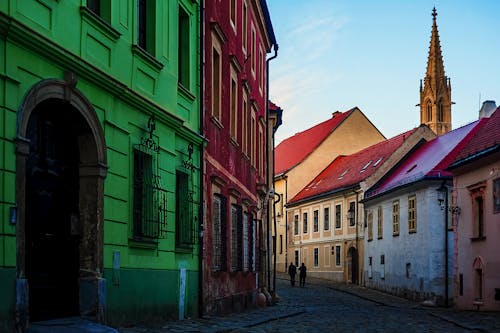 Free Colorful Buildings and Church in Town Stock Photo
