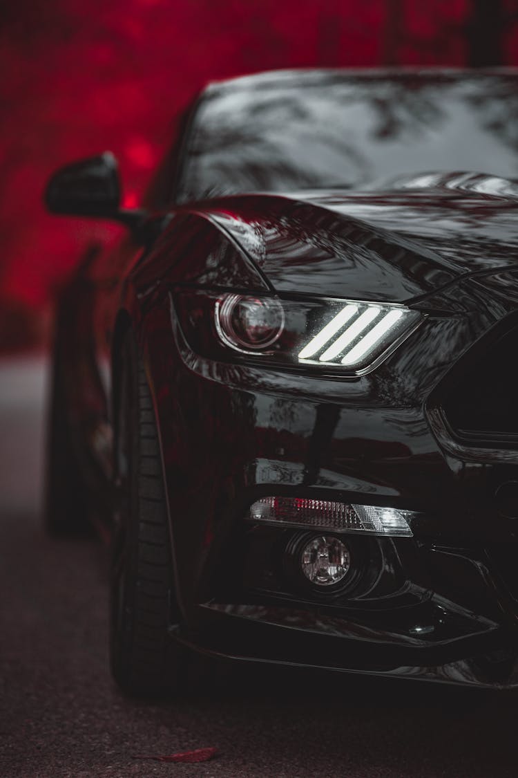 A Shiny Black Ford Mustang